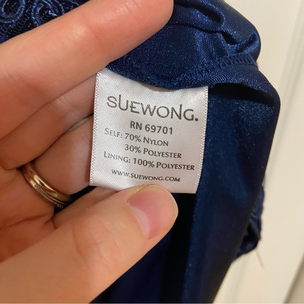 Sue Wong Beaded Embroidered Floral Strapless Navy Blue Mini Dress Size 4 - Picture 10 of 14